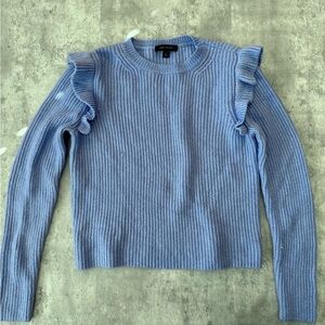 Ann Taylor ruffle sleeve periwinkle sweater granny knit pullover S